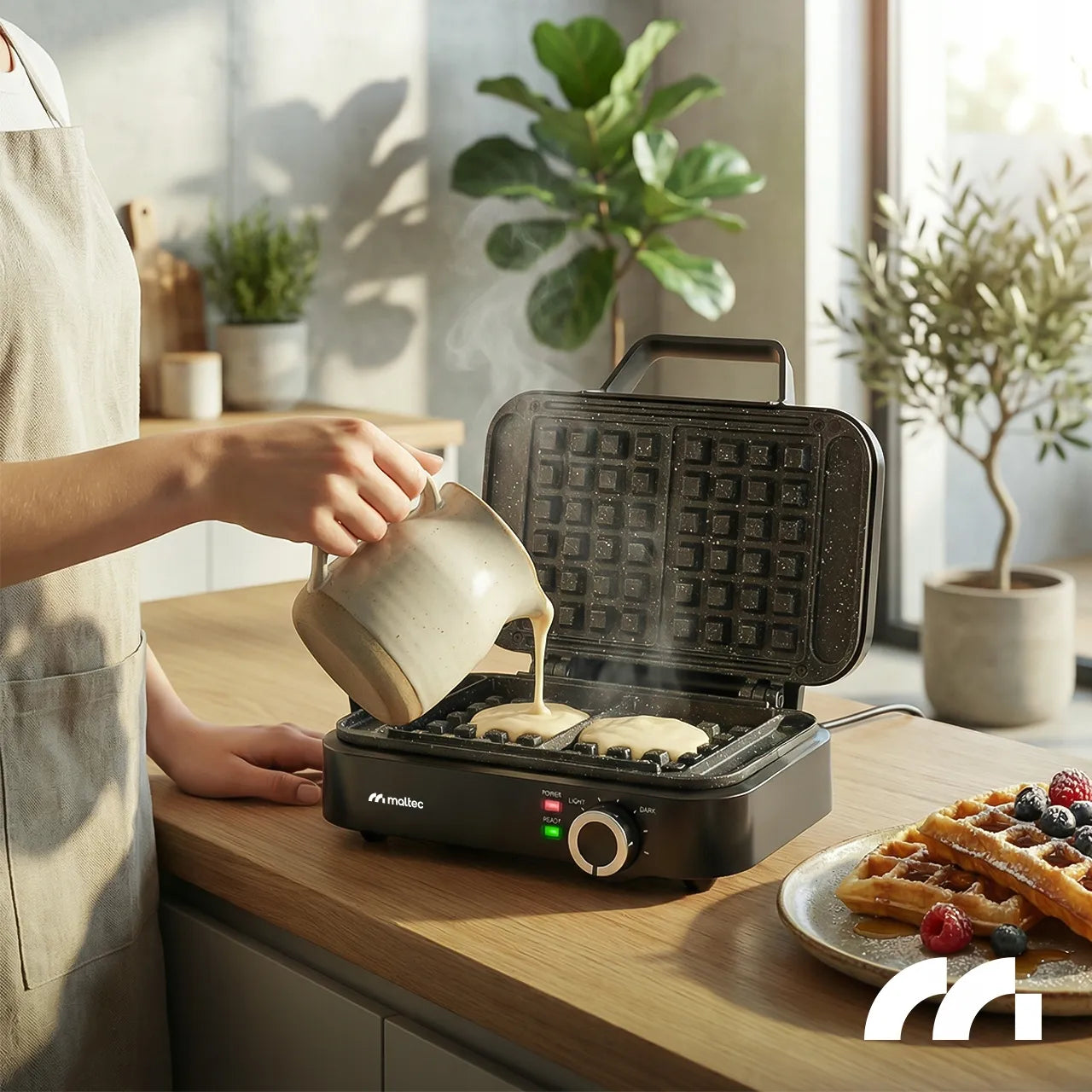 Vaflinė MalTec WM2000W su temperatūros reguliavimu, marmurine danga, 1200 W