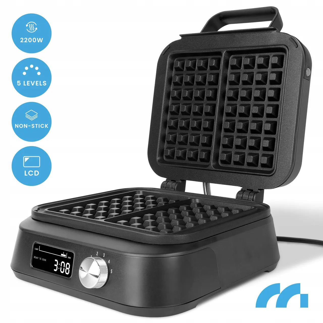 Vaflinė MalTec WM2200W, 2200W, su LCD ekranu ir temperatūros reguliavimu