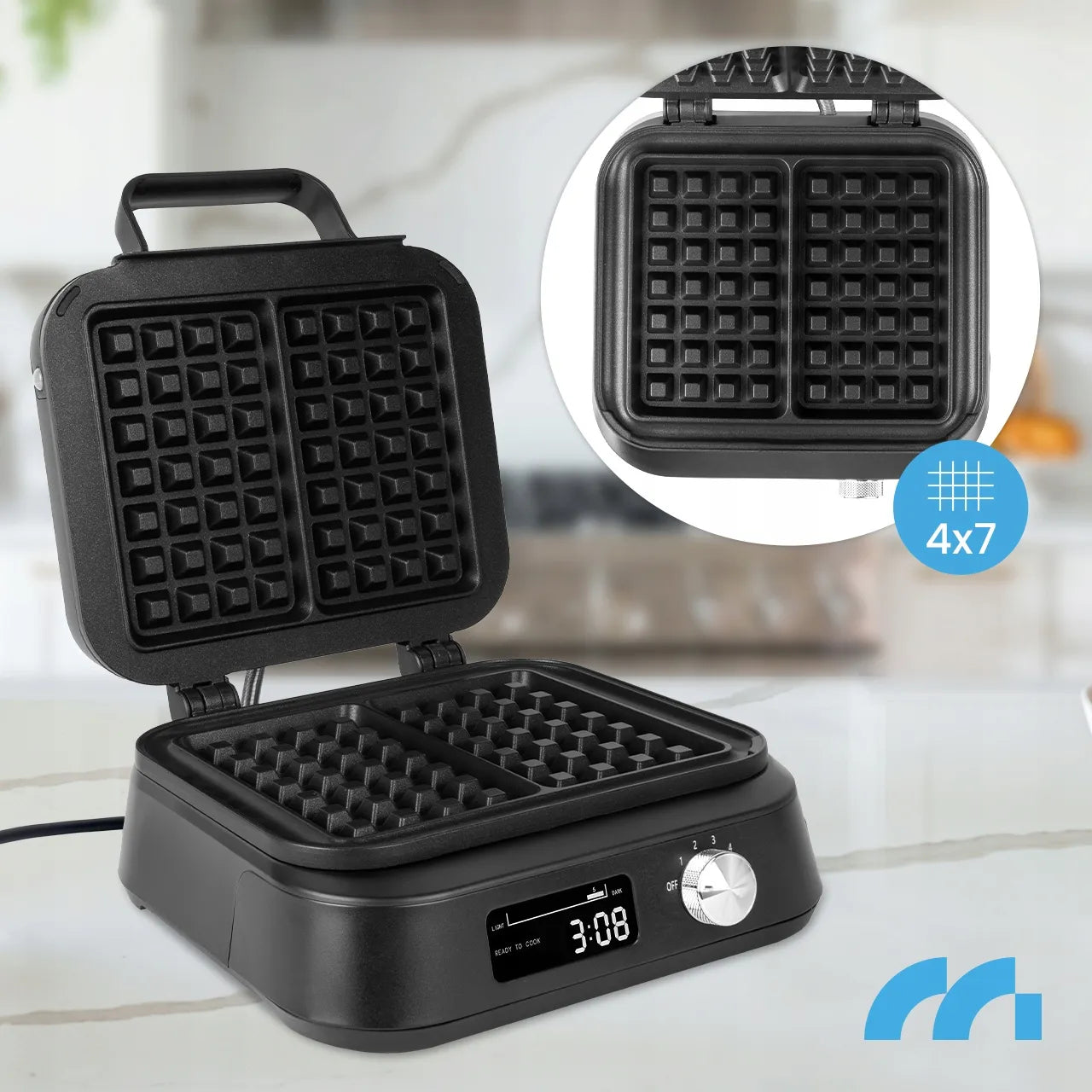 Vaflinė MalTec WM2200W, 2200W, su LCD ekranu ir temperatūros reguliavimu