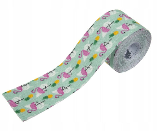 Vaikiška kinesio juosta SILK PILO TAPE, 5 cm × 5 m, flamingų motyvas