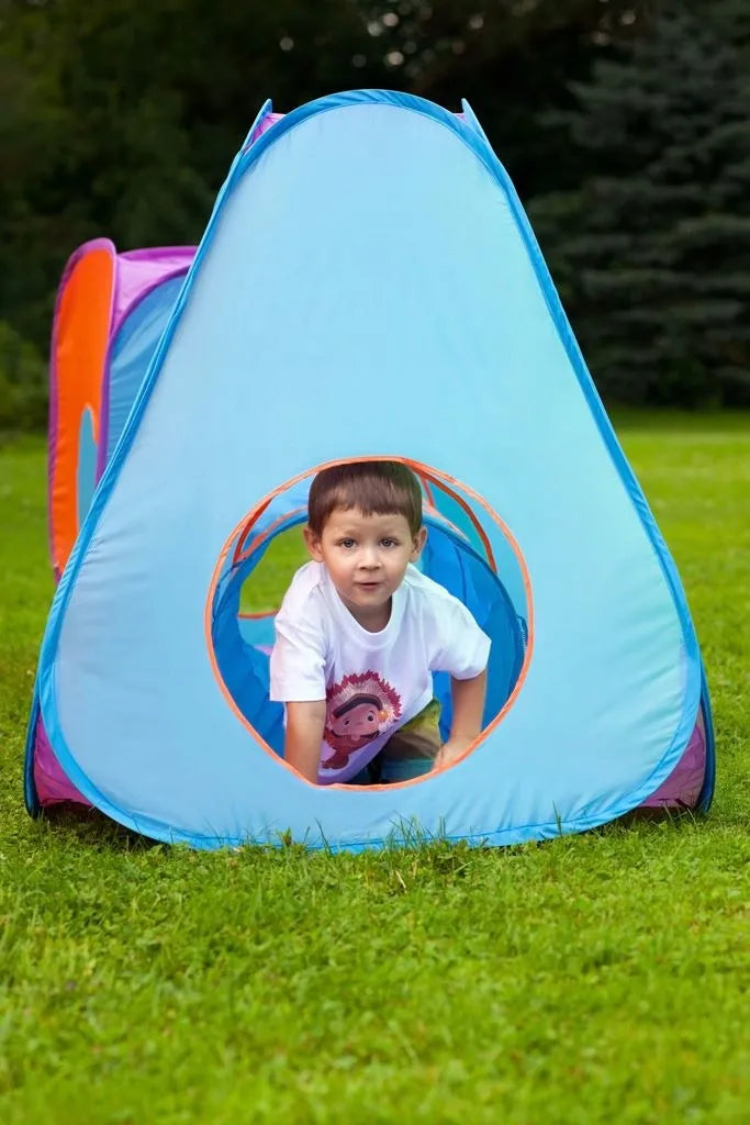 Vaikiška palapinė BABY MIX 3-in-1 su tuneliu, mėlyna/oranžinė