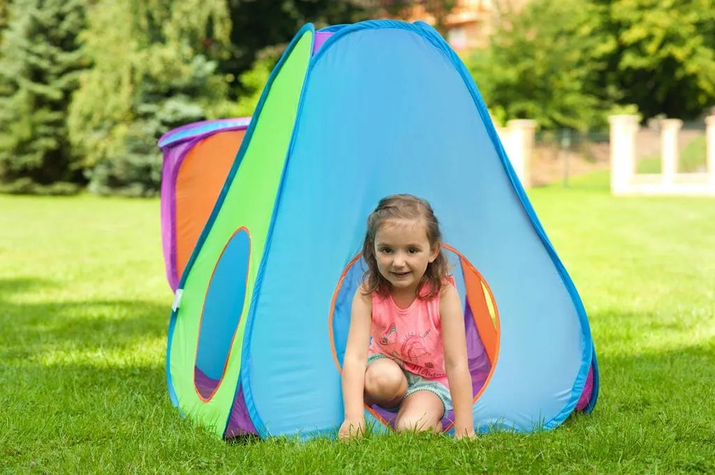 Vaikiška palapinė BABY MIX 3-in-1 su tuneliu, mėlyna/oranžinė