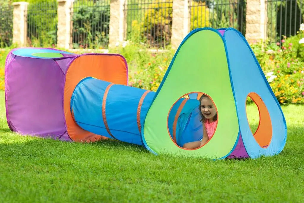 Vaikiška palapinė BABY MIX 3-in-1 su tuneliu, mėlyna/oranžinė
