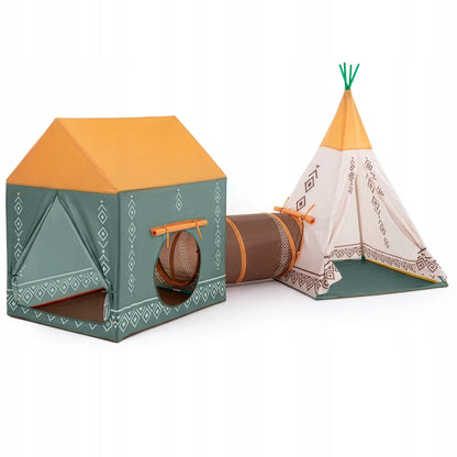 Vaikiška palapinė namelis tipi namams ir sodui vigvamas + tunelis 5 viename rinkinys Coil