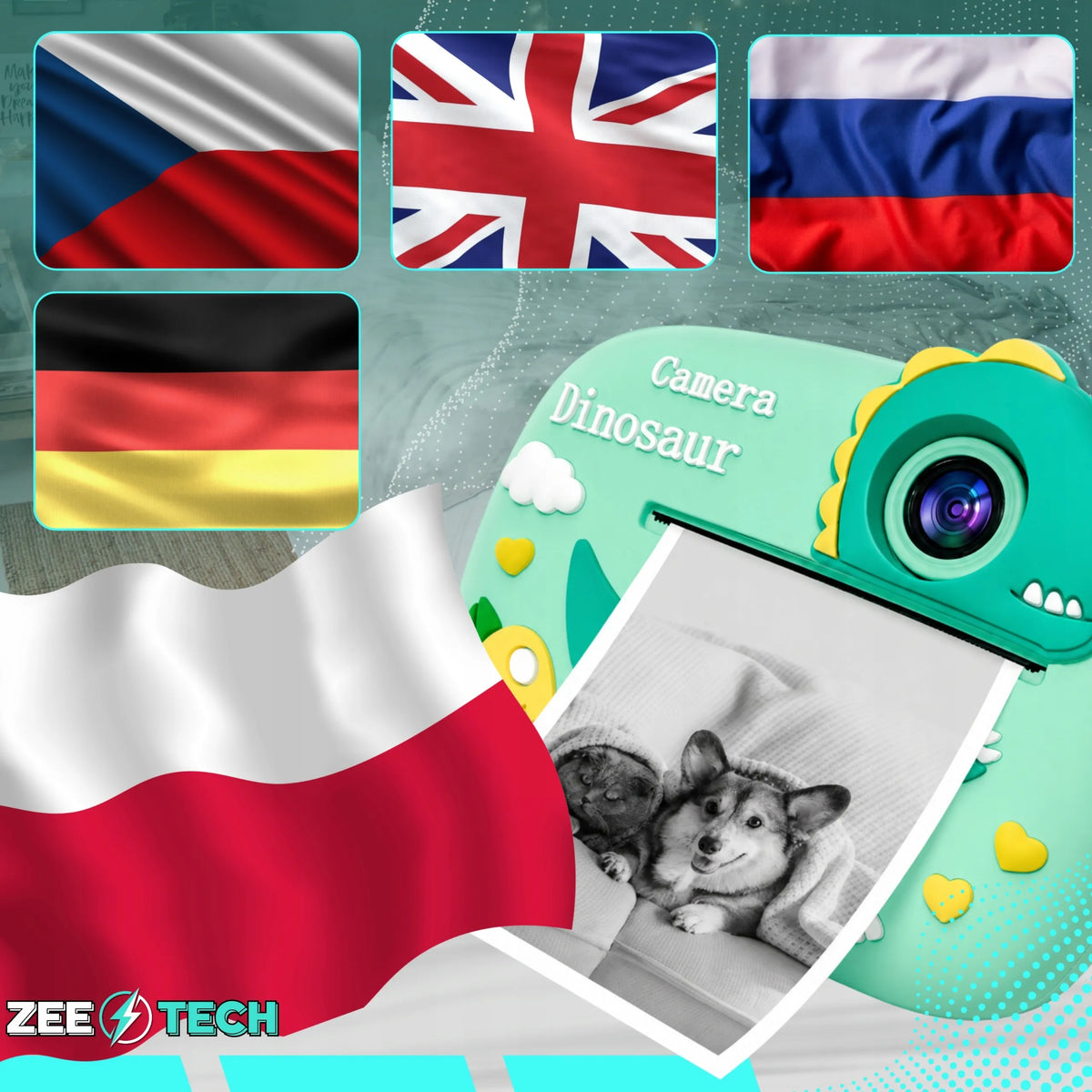 Vaikiškas momentinis skaitmeninis fotoaparatas su spausdintuvu „Drukuś“, vienaragis, 11 ritinėlių
