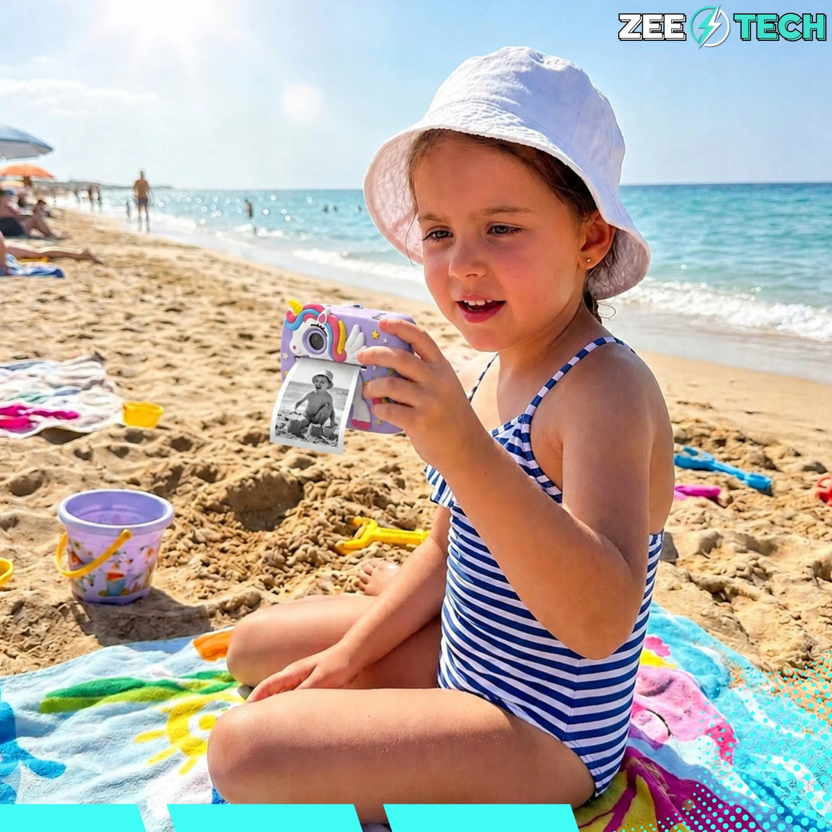 Vaikiškas momentinis skaitmeninis fotoaparatas su spausdintuvu „Drukuś“, vienaragis, 11 ritinėlių