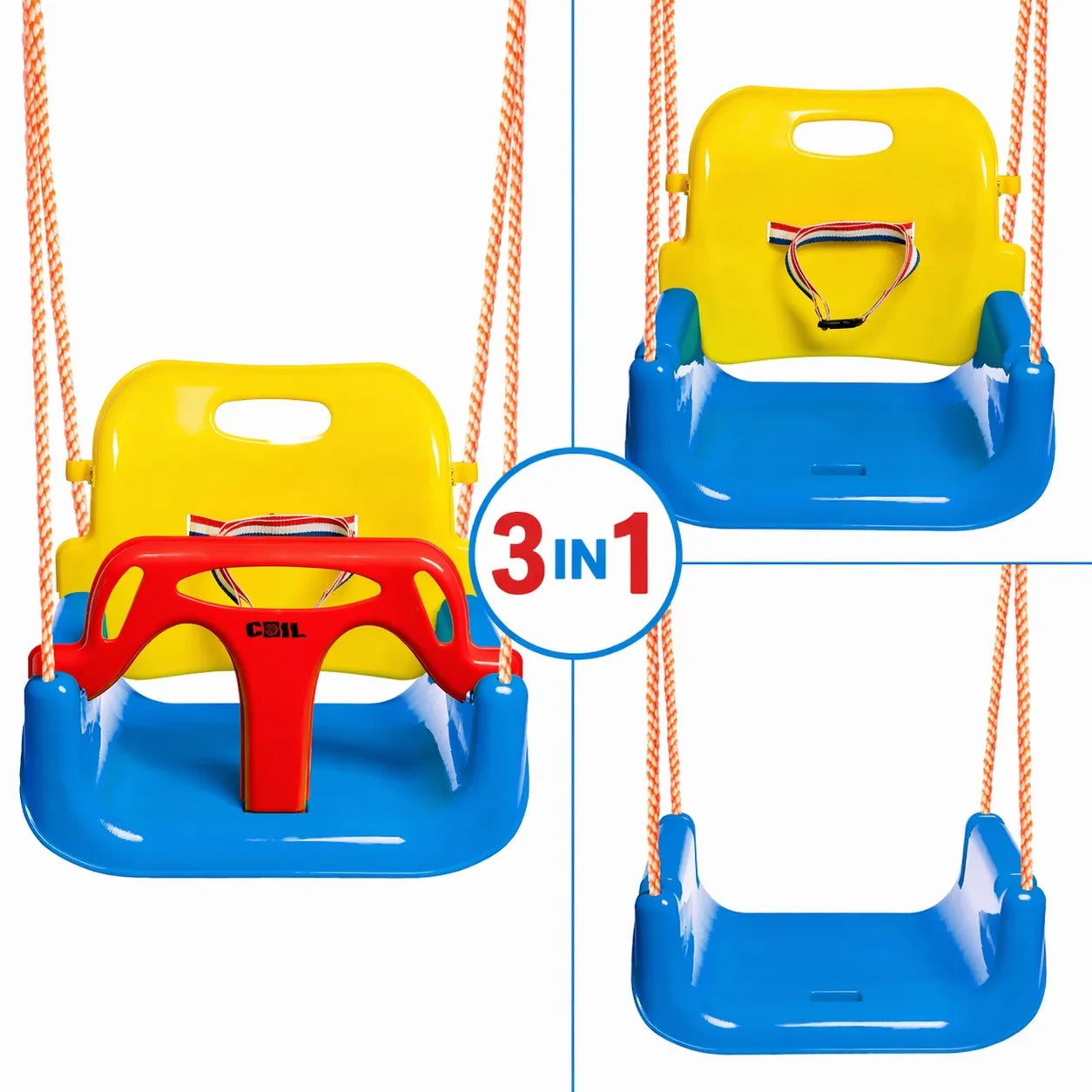 Vaikiškos sodo sūpynės COIL 3-in-1, kibirėlio formos, mėlynos