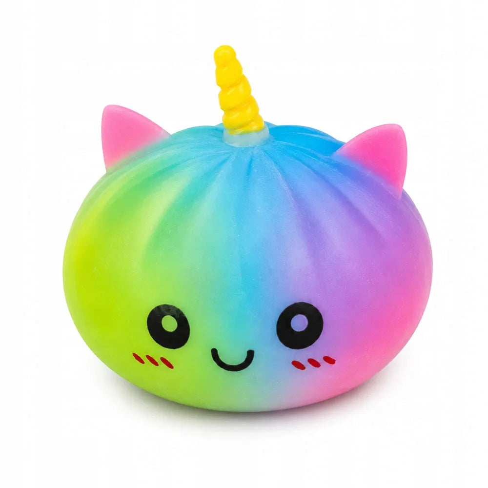 Vaivorykštės spalvų vienaragio formos „squishy“ žaislas-antistresas, 10 cm