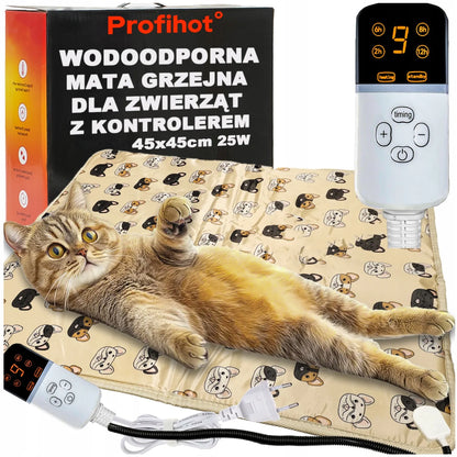 Vandeniui atsparus šildantis kilimėlis katėms ir šunims su reguliatoriumi 45x45 25W