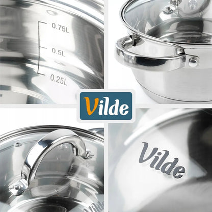 Vilde 3 dalių nerūdijančio plieno puodų rinkinys virimui ir troškinimui, skirtas dujinėms ir indukcinėms viryklėms