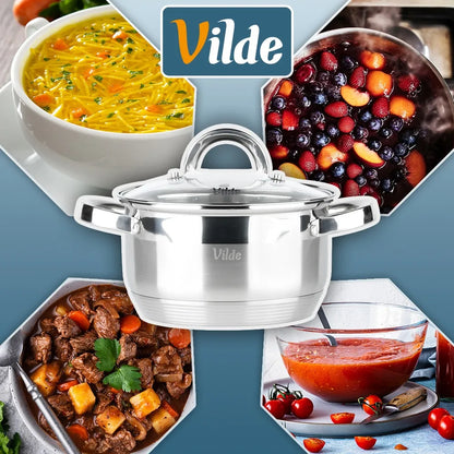 Vilde 3 dalių nerūdijančio plieno puodų rinkinys virimui ir troškinimui, skirtas dujinėms ir indukcinėms viryklėms