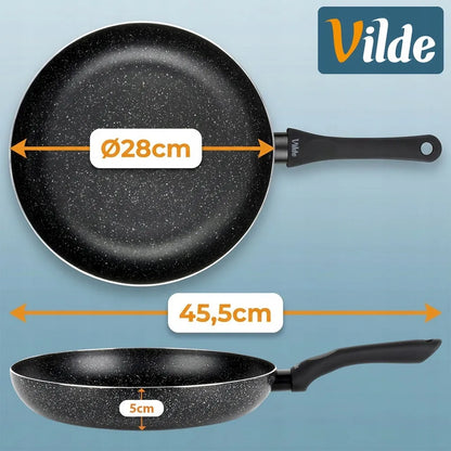 VILDE granitinės keptuvės, 4 vnt. rinkinys 16, 20, 24, 28 cm