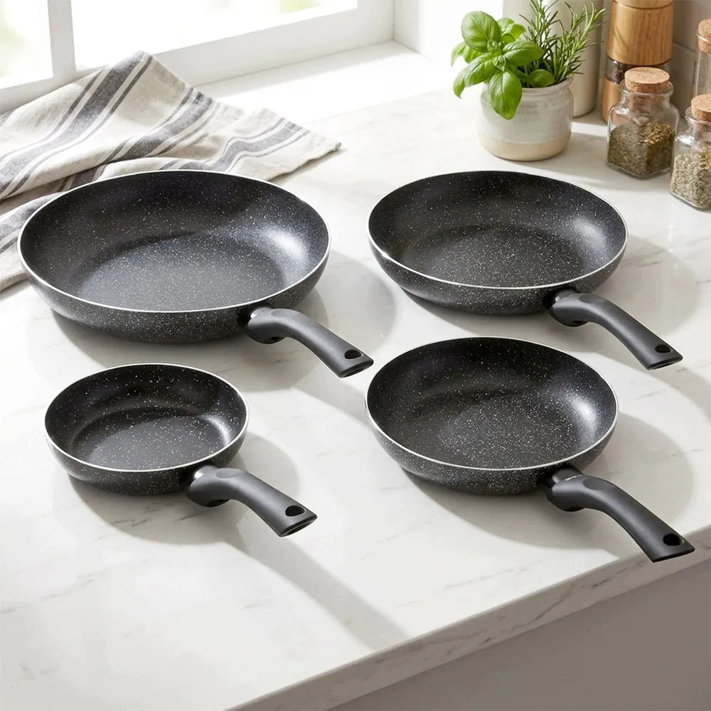 VILDE granitinės keptuvės, 4 vnt. rinkinys 16, 20, 24, 28 cm