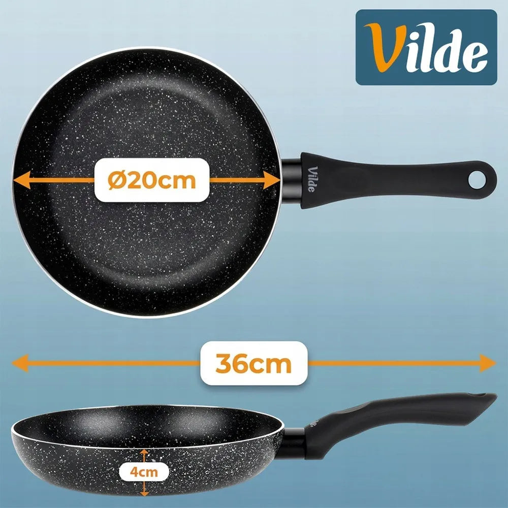 VILDE granitinės keptuvės, 4 vnt. rinkinys 16, 20, 24, 28 cm