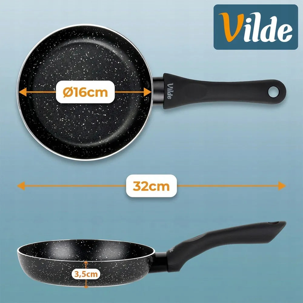 VILDE granitinės keptuvės, 4 vnt. rinkinys 16, 20, 24, 28 cm
