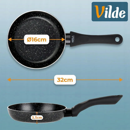 VILDE granitinės keptuvės, 4 vnt. rinkinys 16, 20, 24, 28 cm