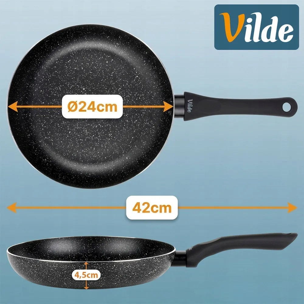 VILDE granitinės keptuvės, 4 vnt. rinkinys 16, 20, 24, 28 cm