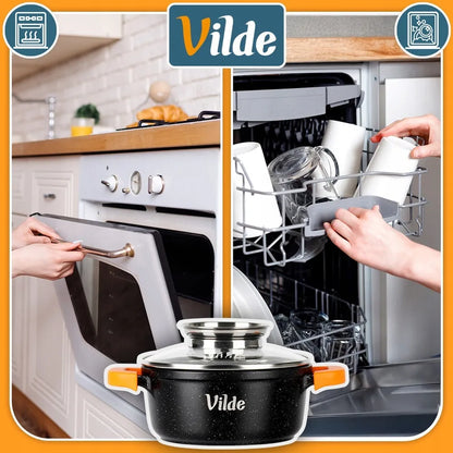 Vilde Terruna Aroma 3 dalių granito puodų ir keptuvės rinkinys indukciniams paviršiams 16 cm, 20 cm, 24 cm