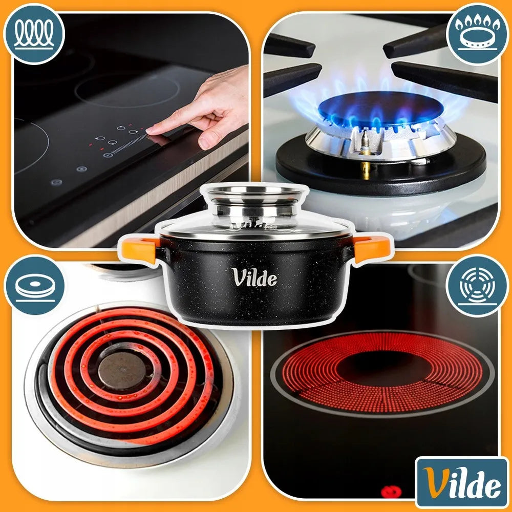 Vilde Terruna Aroma 3 dalių granito puodų ir keptuvės rinkinys indukciniams paviršiams 16 cm, 20 cm, 24 cm