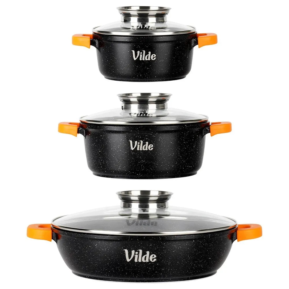 Vilde Terruna Aroma 3 dalių granito puodų ir keptuvės rinkinys indukciniams paviršiams 16 cm, 20 cm, 24 cm