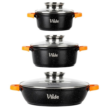 Vilde Terruna Aroma 3 dalių granito puodų ir keptuvės rinkinys indukciniams paviršiams 16 cm, 20 cm, 24 cm