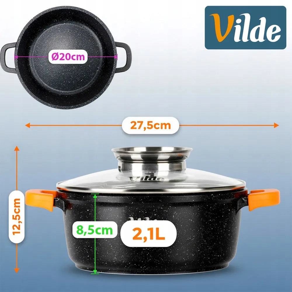 Vilde Terruna Aroma 3 dalių granito puodų ir keptuvės rinkinys indukciniams paviršiams 16 cm, 20 cm, 24 cm