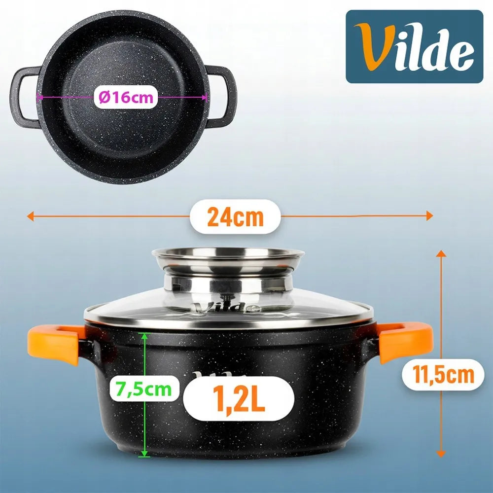 Vilde Terruna Aroma 3 dalių granito puodų ir keptuvės rinkinys indukciniams paviršiams 16 cm, 20 cm, 24 cm
