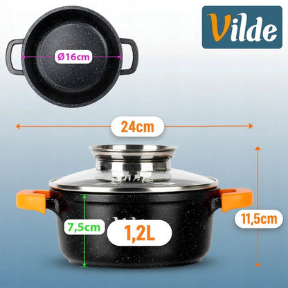 Vilde Terruna Aroma 3 dalių granito puodų ir keptuvės rinkinys indukciniams paviršiams 16 cm, 20 cm, 24 cm