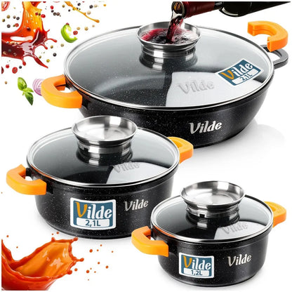 Vilde Terruna Aroma 3 dalių granito puodų ir keptuvės rinkinys indukciniams paviršiams 16 cm, 20 cm, 24 cm