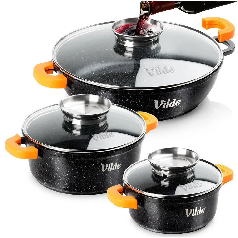 Vilde Terruna Aroma 3 dalių granito puodų ir keptuvės rinkinys indukciniams paviršiams 16 cm, 20 cm, 24 cm
