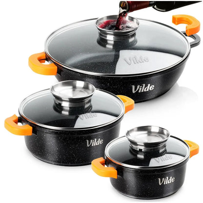 Vilde Terruna Aroma 3 dalių granito puodų ir keptuvės rinkinys indukciniams paviršiams 16 cm, 20 cm, 24 cm