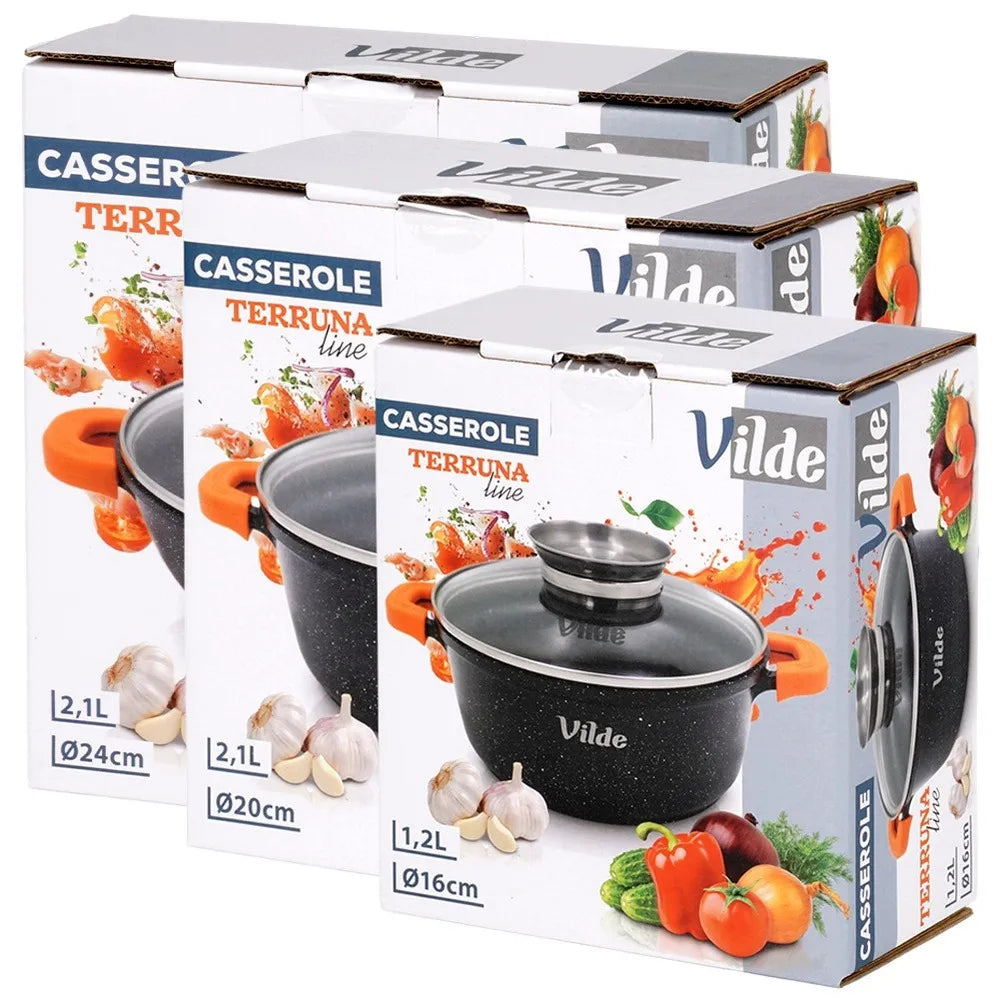 Vilde Terruna Aroma 3 dalių granito puodų ir keptuvės rinkinys indukciniams paviršiams 16 cm, 20 cm, 24 cm