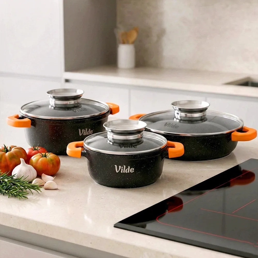 Vilde Terruna Aroma 3 dalių granito puodų ir keptuvės rinkinys indukciniams paviršiams 16 cm, 20 cm, 24 cm