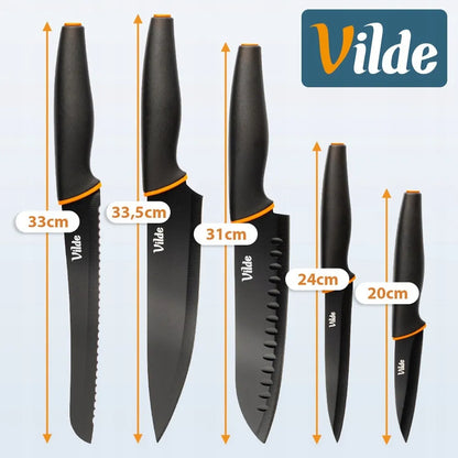 VILDE virtuvinių peilių rinkinys, 5 dalių, juodi