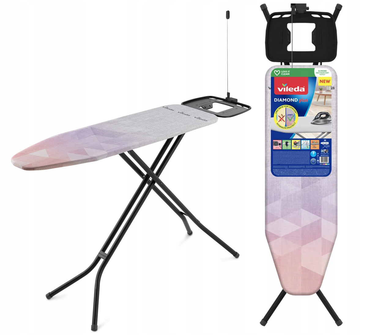 Vileda Diamond Plus stabili ir patvari lyginimo lenta su laikikliu, 120 cm