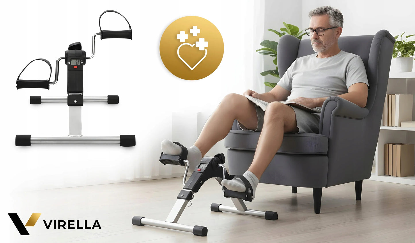 Virella treniruoklis dviratis rotorius reabilitacinis mobilus su LCD skaitikliu 2in1