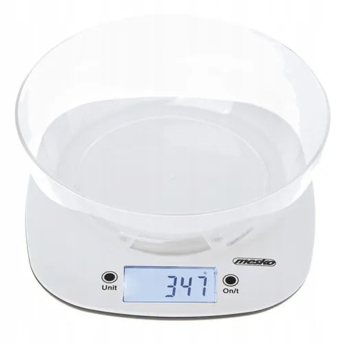 Virtuvinės svarstyklės su 1,4 l dubeniu, iki 5 kg, Mesko MS 3179, baltos
