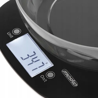 Virtuvinės svarstyklės su 1,4 l dubeniu, iki 5 kg, Mesko MS 3179, juodos, tikslios