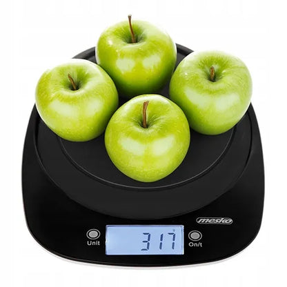 Virtuvinės svarstyklės su 1,4 l dubeniu, iki 5 kg, Mesko MS 3179, juodos, tikslios