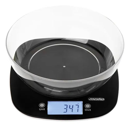Virtuvinės svarstyklės su 1,4 l dubeniu, iki 5 kg, Mesko MS 3179, juodos, tikslios