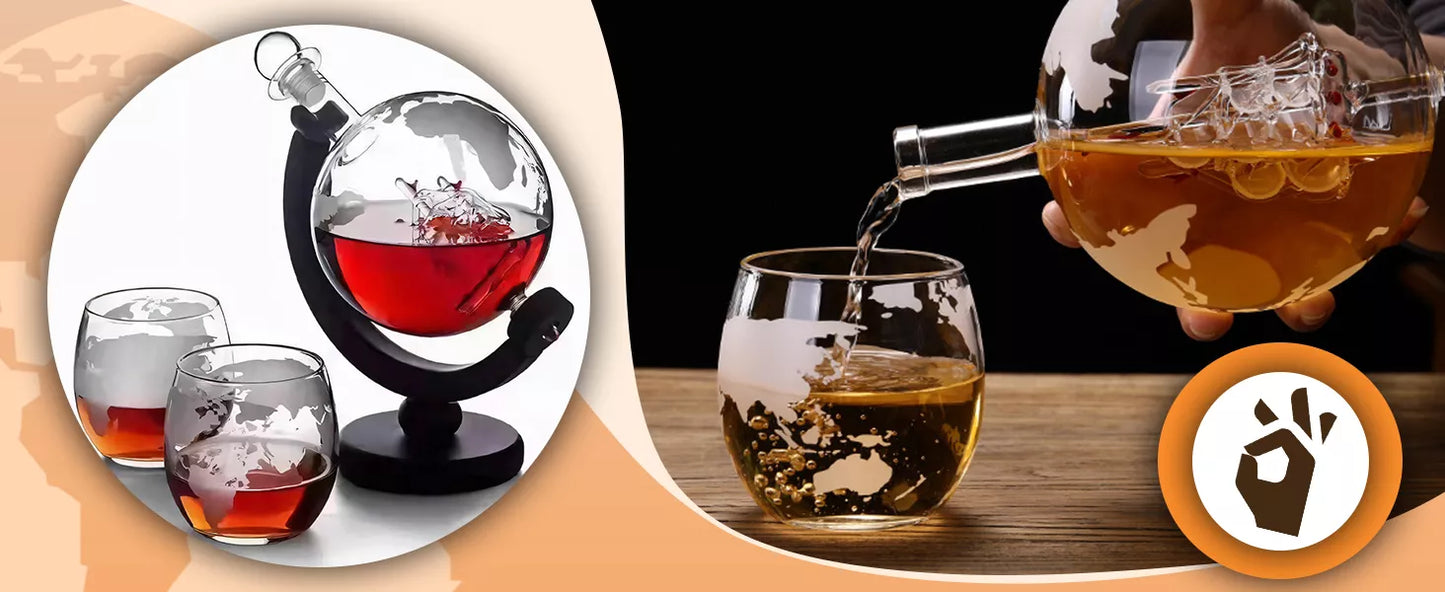 Viskio rinkinys gaublio formos grafinas 2 stiklinės akmenukai žnyplės 850 ml dovana