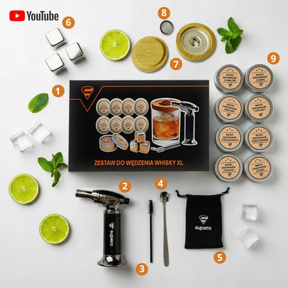 Viskio rūkymo rinkinys Whisky smoker XL Dovanų rinkinys jam 18 elementų