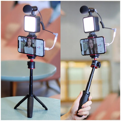 Vlog rinkinys su laikikliu trikoju ir LED lempa išmaniesiems telefonams