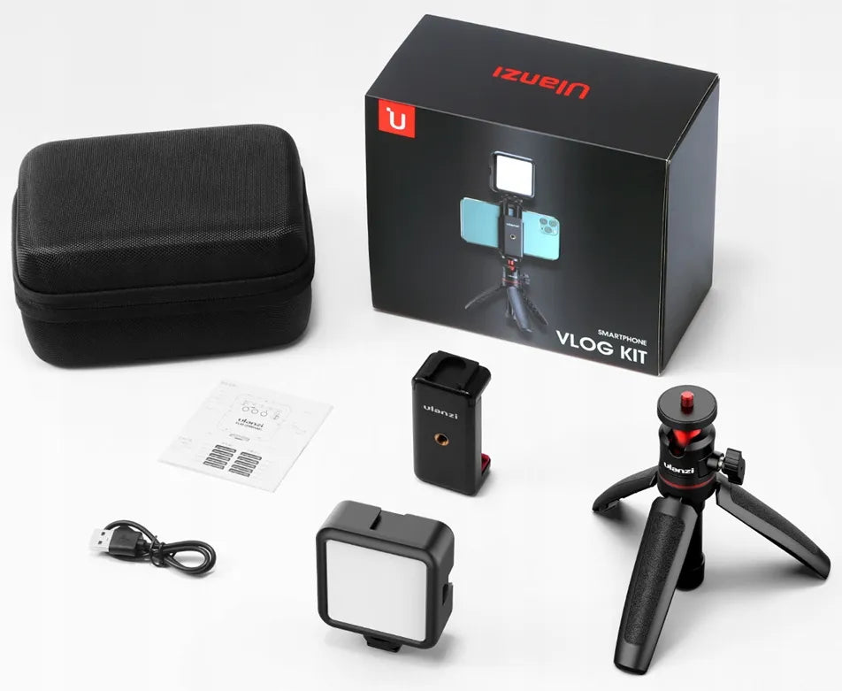Vlog rinkinys su laikikliu trikoju ir LED lempa išmaniesiems telefonams