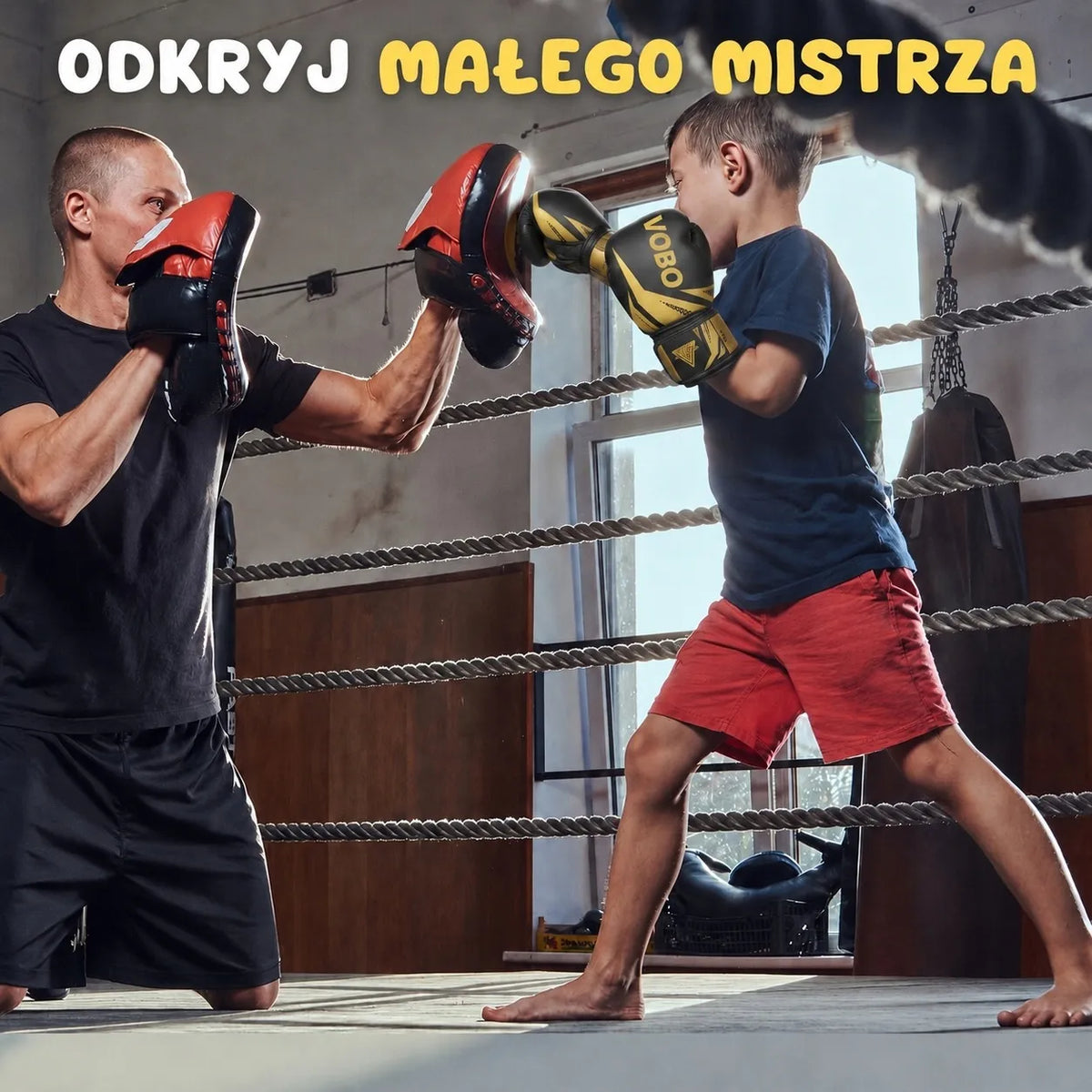 VoBo A13 6 oz bokso pirštinės vaikams, juodos