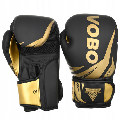 „VoBo“ bokso pirštinės, juodos ir auksinės, treniruotėms ir sparingams, 12 oz