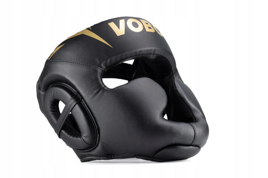 VOBO bokso šalmas, juodas – sparingams / treniruotėms – kikboksui, Muay Thai – L dydis