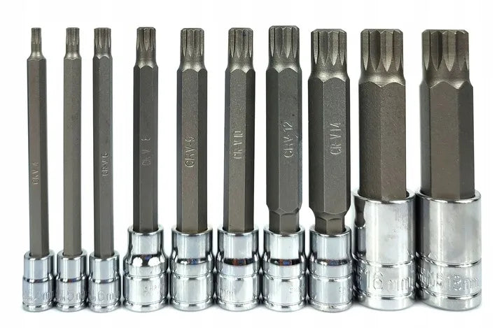 Vorfal ilgių Spline galvučių rinkinys 1/4, 3/8, 1/2, M4–M18 XZN, 10 vnt.