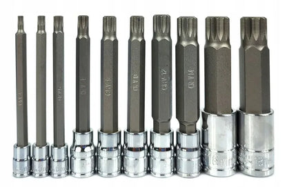 Vorfal ilgių Spline galvučių rinkinys 1/4, 3/8, 1/2, M4–M18 XZN, 10 vnt.