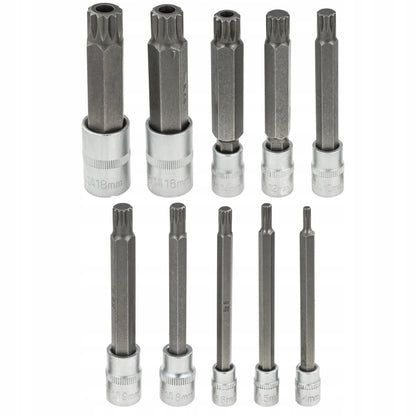 Vorfal ilgių Spline galvučių rinkinys 1/4, 3/8, 1/2, M4–M18 XZN, 10 vnt.